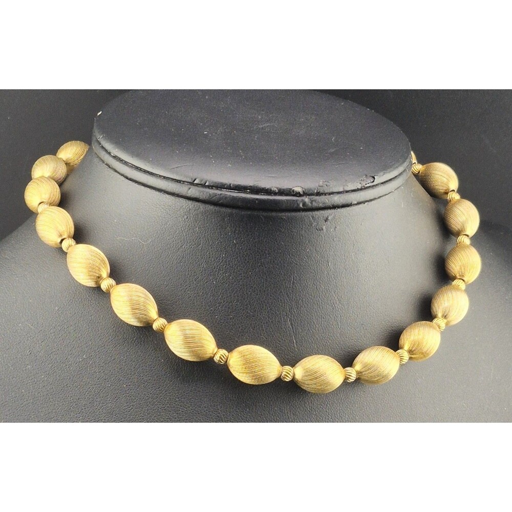 Vintage Egg Swirl Gold Plated Beaded 16" Choker Necklace